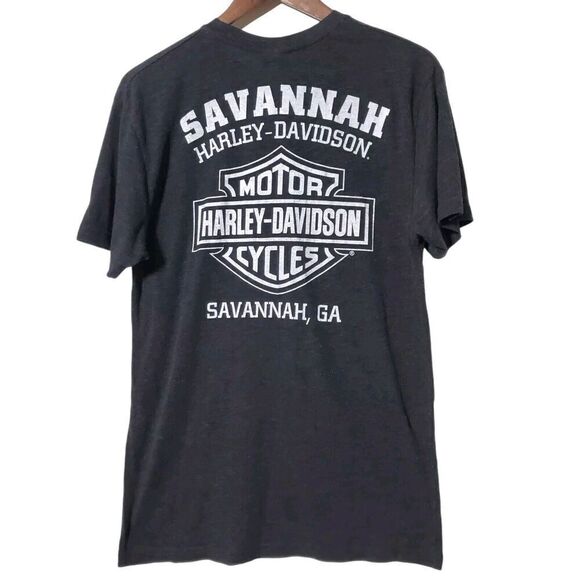 Harley Davidson Motorcycle Savannah Georgia T Shirt Size M Gray Eagle Logo Mens - Picture 3 of 8